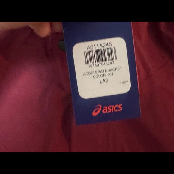 Size Large Asics Mens Dark Red Long Sleeve Lightweight Hooded Accelerate Jacket - Picture 3 of 3
